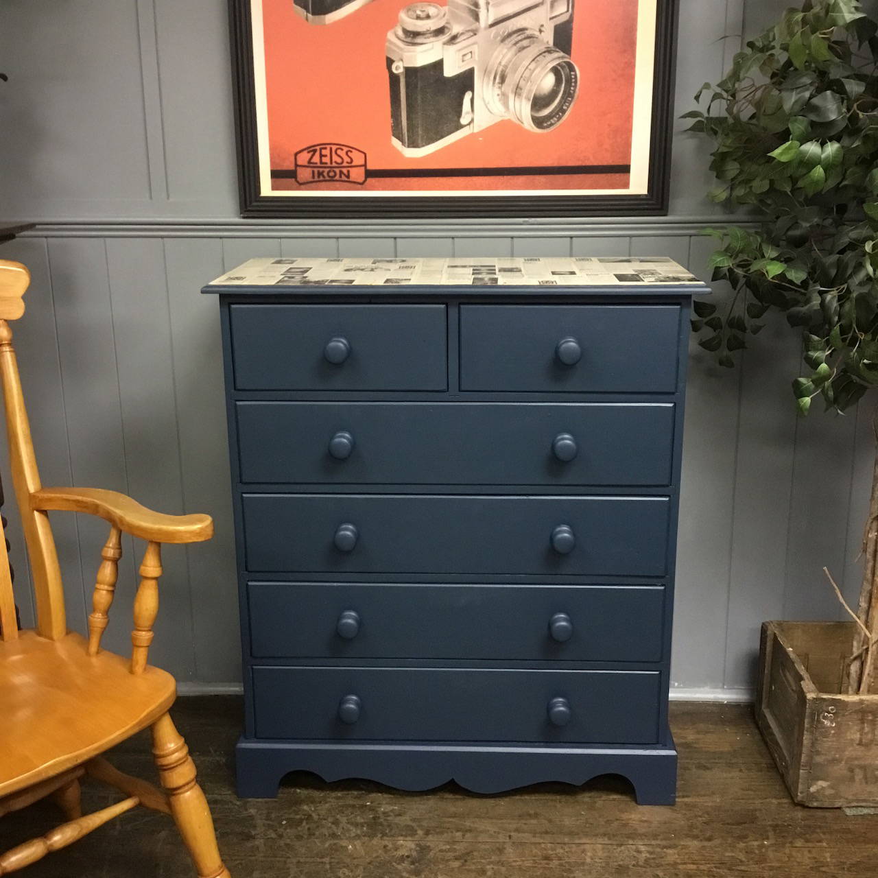 2 over 4 pine painted CHEST OF DRAWERS Painted in FRENCHIC PAINT After Midnight Golden Crown